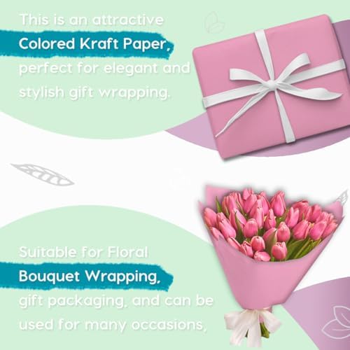 PerkHomy 48" x 2,400" (200') Light Pink Kraft Paper Roll for Craft Bulletin Board Paper Art Table Covering Crafting Gift Wrapping Bouquet Packing Parcel 80GSM 55LB (Light Pink, 48" x 200') - Image 4