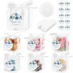 Diartpaint 50 Sets Navy Blue Flora Treat Boxes Favor Navy Blue Flora Gift Box 2x2x2 Inches Clear Box with Blue Flora Sticker Ribbon Flora Goodie Candy Box for Return Gift Birthday Wedding Baby Shower by Diartpaint