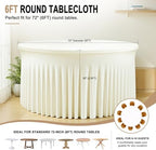 GALLETY 2 Pack Ivory Round Tablecloth for 6FT Tables, 132 inch Fitted Spandex Table Cloth with Skirt, Wrinkle Free Stretchy Circular Table Cover for Wedding, Party, Banquet, Event & Vendor Display - Image 2