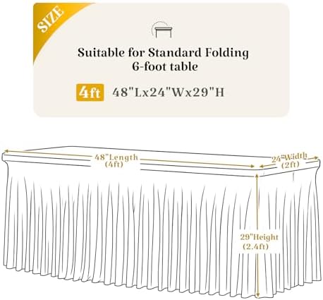 6 Pack White Spandex Tablecloth for 4FT Rectangle Tables, Fitted Stretch Table Cover with Skirt, Wrinkle Free Washable Elastic Table Cloth for 4 Foot Folding Table, Wedding Banquet Baby Shower - Image 5
