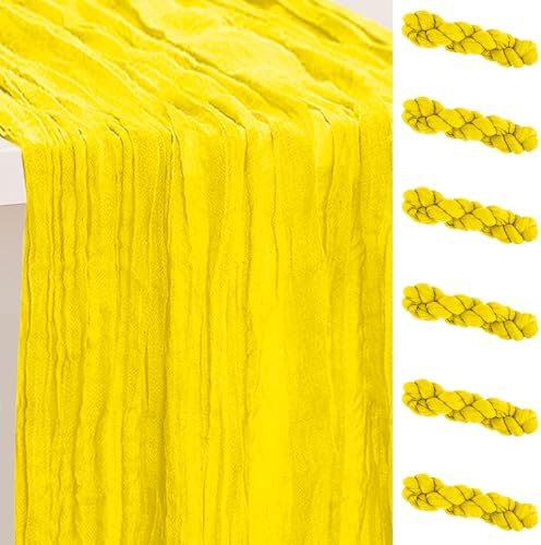 6 Pack Yellow Cheesecloth Table Runner 35x120 Inch 10Ft Rustic Gauze Cheese Cloth Table Runner Sheer Cheesecloth Table Runners for Wedding Party Bridal Shower Decoration by SuBleer