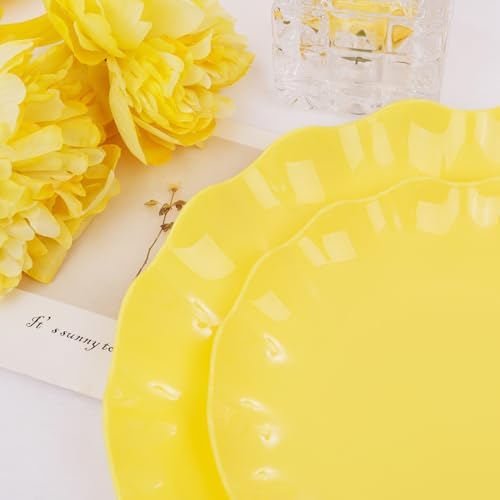 LIYH 24Pcs Yellow Plastic Plates Reusable, Dinner And Salad Set For Parties - Image 3