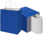 Toovip 100 Pack 8x4.75x10 Inch Medium Royal Blue Kraft Paper Bags with Handles Bulk, Gift Wrap Bags for Favor Grocery Retail Party Birthday Shopping Business Goody Craft Merchandise Take Out sacks by Toovip