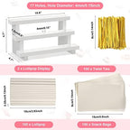 Tuanse 2 Pack Wooden Cake Pop Stand 3 Tier Cake Pop & Lollipop Display Holder with 100 Treat Bags Lollipop Sticks and Gold Twist Ties for Dessert Table Wedding Baby Shower Birthday Party(Wood) - Image 2