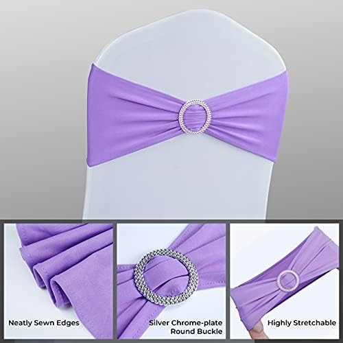 Babenest 100PCS Spandex Chair Sashes Bows with Buckle for Wedding, Purple - Image 4