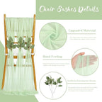 QueenDream Sheer Fabric Wedding Chair Sashes: 36PCS Tulle Church Chair Cover Long Chairs Bows Aisle Drapes Party Decorations Sage Green - Image 3