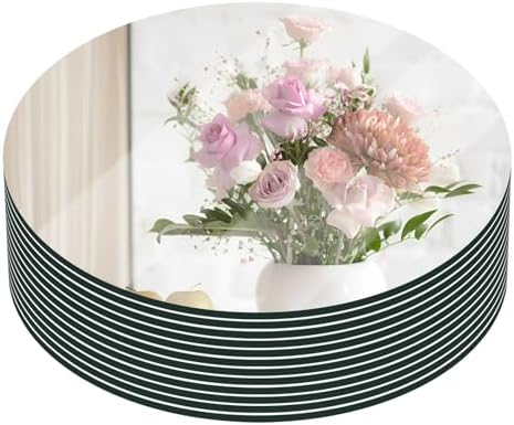 VASUHOME 10" Round Mirror Centerpieces for Tables, Glass Mirror Tray Set for Wedding and Party Decorations, Circle Mirror Plates with Smooth Edge and Cushioned Feet, 2mm Thick by VASUHOME