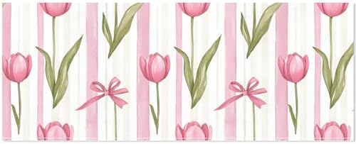 susiyo 3 Rolls Pink Tulips and Ribbon Pattern Gift Wrapping Paper Perfect for Wedding, Baby Shower, Valentine's Day, Christmas - Birthday Wrapping Paper Mini Roll - 58 x 22.8 inches by susiyo