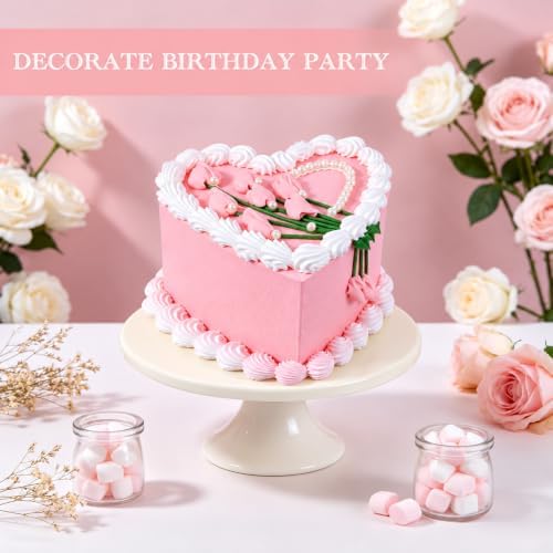 6 Inch Heart Shaped Fake Cake, Pink Artificial Cake with Flower Bouquet and Pearl Heart Decor, Reusable Faux Cake Prop for Wedding, Birthday, Bridal Shower, Baby Shower, Anniversary Party Decor - Image 4