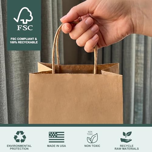 METRONIC 500 Pack Brown Paper Bags 8x4.25x10.5 inch,Medium Kraft Craft Gift Bag Bulk with Handles,Recycled for Boutique Holiday Grocery Welcome Party Favor Shopping Merchandise Takeout bags - Image 2