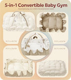 Mallify 5-in-1 Plush Baby Play Gym, Baby Play Mat, Convertible Baby Gym with Blanket and 6 Toys, Tummy time mat, Baby Activity Center from Newborn to Toddler, Baby Gym, Baby Newborn Essentials,Brown - Image 2
