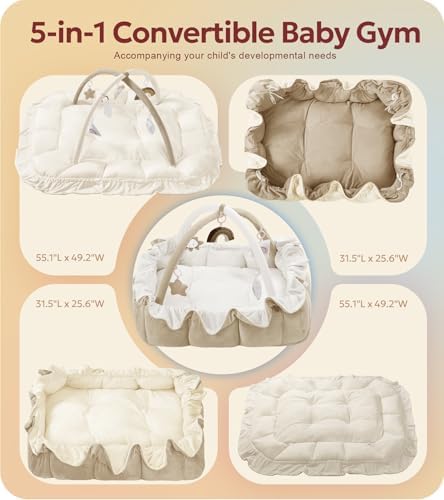 Mallify 5-in-1 Plush Baby Play Gym, Baby Play Mat, Convertible Baby Gym with Blanket and 6 Toys, Tummy time mat, Baby Activity Center from Newborn to Toddler, Baby Gym, Baby Newborn Essentials,Brown - Image 2