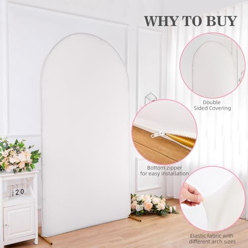 7.2ft 6.6ft 6ft Ivory Arch Backdrop Cover Set of 3, Wrinkle Free Arch Covers Stretchy Backdrop Set of 3, Spandex Chiara Arch Backdrop Stand Cover for Wedding Party Baby Shower Photo Photography - Image 3