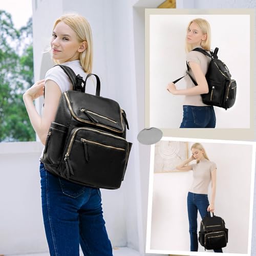 Omanmoli Diaper Bag Backpack Baby Diaper Bag Leather with 17 Diaper Bag Organizing Pouches,Changing Pad,Stroller Straps,4 Insulated Pockets,Black - Image 2
