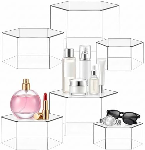 Jerify 6 Pcs Acrylic Riser Display Stands 5.91" 5.12" 3.54", Clear Hexagon by Jerify