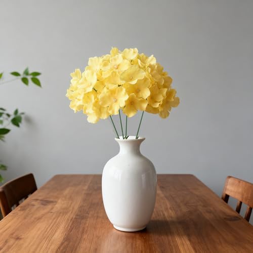 WEISPARK 100PCS Artificial Hydrangea Flowers, Fake Flowers Silk Hydrangea Full Flowers Heads with Stems for Wedding Home Party Shop Baby Shower Decor (Yellow Champagne) - Image 3