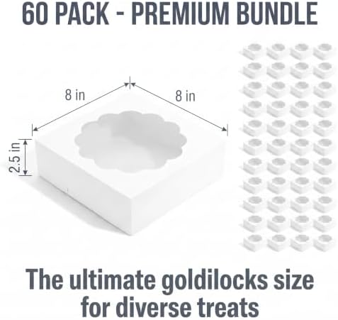 8x8x2.5 Inch Premium Cookie Boxes with Window, 60 Pack Food Safe Bakery Boxes with Lids, Easy Assembly Treat Boxes for Cookies, Desserts, Brownies, Wedding Favors, Holiday Gifts and Parties - Image 2