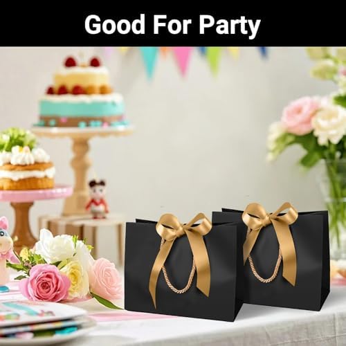 EUSOAR Wedding Favor Bags, 25pcs 10.6"x3.1"x8.3" Black Kraft Thank You Gift Paper Bags with Bow Ribbon Handle, Shopping Party Favor Gift Treat Bags Bulk for Wedding Baby Shower Guests Bridal - Image 6