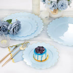 LIYH 210 Pcs Light Blue Plastic Dinnerware Set - Baby Blue Plastic Plates Napkins with Gold Foil Include Bridal Shower Plates Disposable Gold Silverware Napkins Cups for Birthday 30 Guests - Image 5