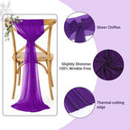 MDS Pack of 25 Chiffon Chair Sashes for Wedding & Event Décor - Purple - Image 3