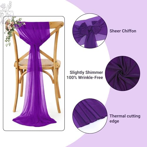 MDS Pack of 25 Chiffon Chair Sashes for Wedding & Event Décor - Purple - Image 3
