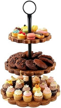 AnyDesign 3 Tier Cupcake Stand Scalloped Wooden Dessert Display Stand Brown Tiered Serving Tray for Wedding Birthday Bridal Baby Shower Tea Party Events by AnyDesign