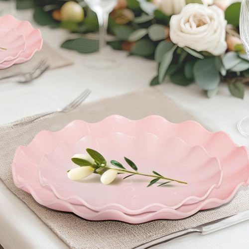 LIYH 50 Pcs Pink Plastic Plates Reusable - Durable and Dishwasher Safe Baby Shower Plates Wavy Daisy Plastic Flower Plate for Party Wedding Birthday Picnics BPA Free (25Guests) - Image 2
