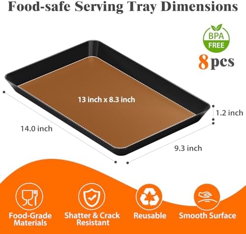 SpaceTrove 8-Pack Serving Tray Set, Reusable Plastic Serving Platter for Party Supplies, Entertaining, Grilling Accessories, Stackable Kitchen Snack Container for Dessert, Fruit, Cookie, (Black) - Image 2
