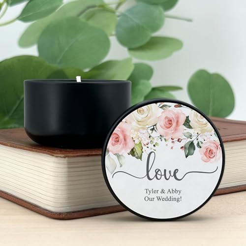 Custom Candles, Personalized Candles White and Pink Roses, Bulk Candles, Candle Favors, Candle Wedding Favors (Set of 10) (Black Tin), 9508825-01 - Image 7