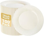 IOOOOO 100Pcs 10" Ivory Plastic Dinner Plates, Heavy Duty Disposable Plates by I00000