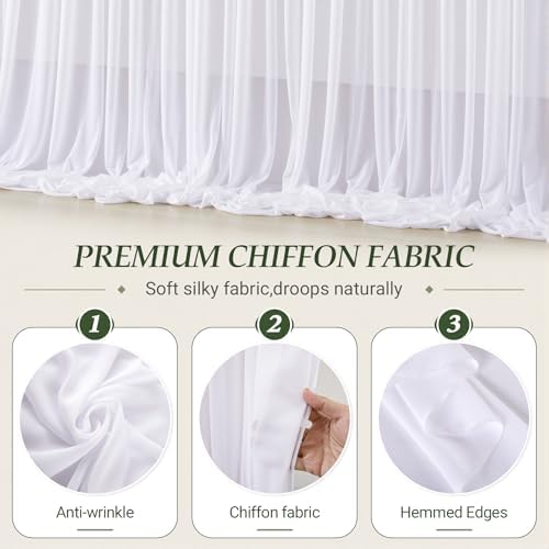 20ft×10ft Wrinkle Free White Backdrop Curtain Drapes, 4 Panels 5ftx10ft Sheer Tulle Chiffon Backdrop Panels Curtains for Wedding Baby Shower Birthday Party Stage Photo Home Decorations - Image 5