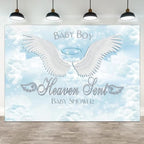 10x6.5ft Baby Shower Backdrop Baby Boy Heaven Sent Photography Background Angel Wings Blue Sky White Clouds Paradise Prince Boys Party Banner Decorations Newborn Gender Reveal Photo Booth Prop by ASDCXZ