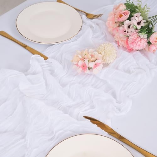 12 Pack White Cheesecloth Table Runners 21x120 Inch Boho Gauze Table Runner 10FT Long Rustic Sheer White Table Runner for Baby Shower,Wedding,Party,Birthday,Home Table Decor - Image 2