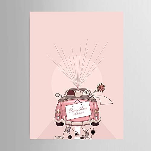 Pink Car with Balloons Wedding Guest Book Personalized DIY Fingerprint Signature Sign in Book for Wedding Gifts Party Anniversary Decorations Ready to Hang-60x90cm - Image 2