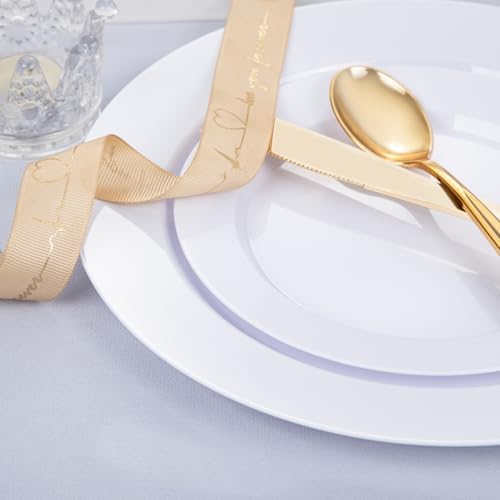 FLOWERCAT 200PCS White Plastic Plates Disposable Plates for Party - White Bulk Plastic Plates - 100 10" Dinner Plates and 100 7" Salad Plates for Wedding & Summer Parties and Events - Image 5