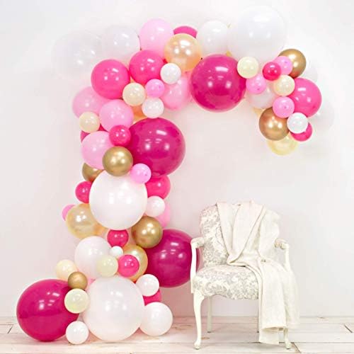 Balloon Arch & Garland Kit | Fuchsia, Pink, Chrome Gold, White & Pastel Yellow | Adhesive Dots & Decorating Strip | Holiday, Wedding, Baby Shower, Graduation, Anniversary & Party Decorations by Junibel+Inc