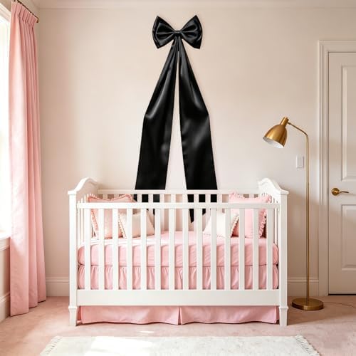 Large Black Bow Decor, Double Layer Satin 80x20 Inches - Image 5