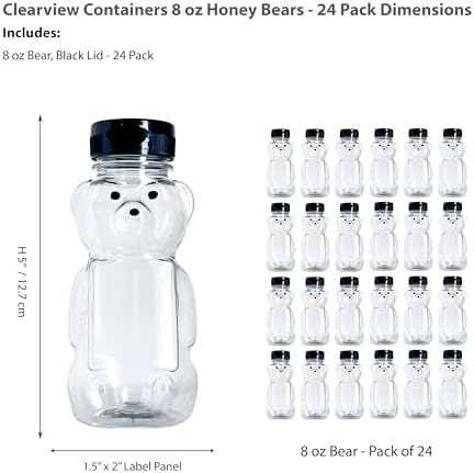 24 Pack - 8 Ounce Plastic Honey Bears w/Black Lids - Image 2