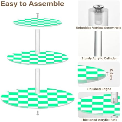 J JOYSAY Chess Checkerboard White Light Green Print Acrylic Cupcake Stand 3 Tier Dessert Table Display Set Clear Cake Stands for Party Baby Shower Wedding Decorations Easy Assembly Donut Tower - Image 2