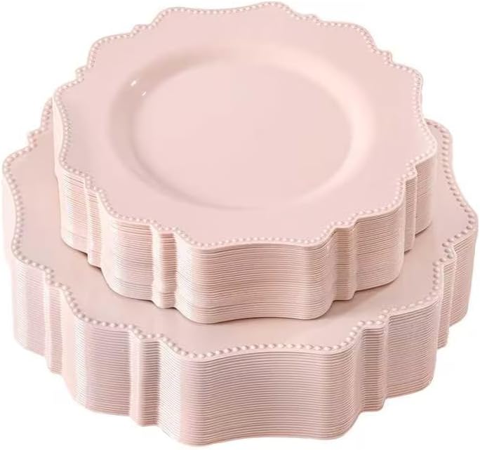 COLOSUS 60 PCS Pink Disposable Plastic Plates, Fancy Beaded Party Plates. by COLOSUS