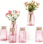 6 Pack Mason Jar Vases for Centerpieces, Pink Glass Flower Vase by LEYIQU