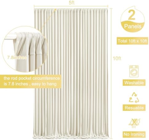 10x10 Beige Backdrop Curtain for Wedding Parties Wrinkle Free Beige Photo Curtains Backdrop Drapes Fabric Decoration for Baby Shower Photoshoot 5ft x 10ft,2 Panels - Image 4