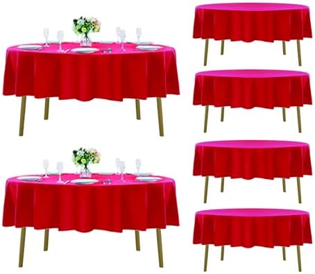 Fokitut 6 Pack Round Tablecloth, 90 Inch, Stain Resistant and Wrinkle Polyester Table Cloth, Fabric Table Cover for Kitchen Dining, Wedding, Party, Holiday Dinner-Red by Fokitut