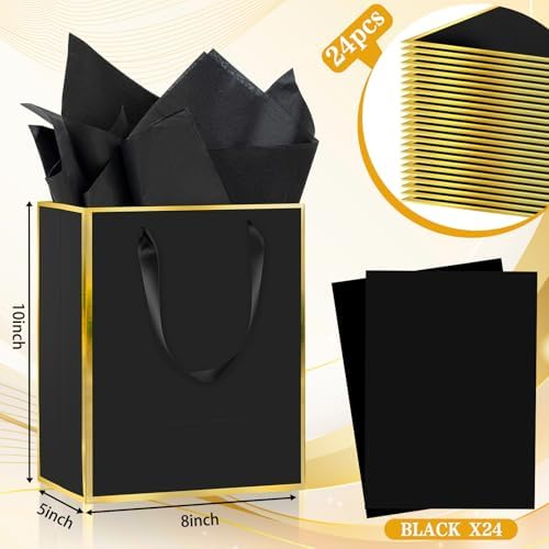 Epoesch 24 Pack Gift Bags with Handles & 24 Tissue Papers – 8x5x10 Inches - Image 2