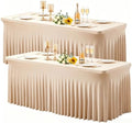 Wish Care 2 Pack Light Champagne Spandex Table Clothes for 6 Foot Rectangle Tables, 6FT Wrinkle Free Fitted Tablecloths Ruffles Design Table Cloth for Party, Banquet, Wedding and Events by WishCare