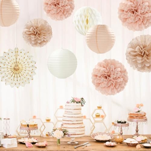 Champagne-Gold Beige-Peach Boho Party-Decorations Streamers and Champagne-Gold Beige Boho Baby-Shower Party-Decorations - Image 4