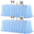 2 Pack Baby Blue Tablecloths for Rectangle Tables Ruffle Tulle Tablecloth Light Blue Table Cloth Rectangle 6ft Stretch Spandex Table Cover for Baby Shower Boy Birthday Party Banquet Desk Table Skirt by HBBMAGIC