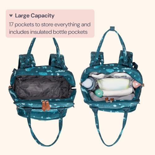 BabbleRoo Diaper Bag Backpack - Baby Essentials Travel Tote - Multi Function Water Resistant Diaper Bag, Travel Essentials Baby Bag with Changing Pad, Stroller Straps & Pacifier Case - Unisex, Dino - Image 3