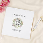 Andaz Press Personalized Baby Shower Guestbook with Gold Accents, Mauve Floral Foliage Wreath Custom, White Guest Sign in Registry 120 Pages 8.5 X 8.5 Memories Book for DIY, Scrapbook, Photo Album - Image 2