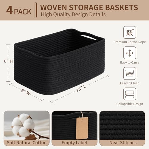 Goodpick 4 Pack Storage Baskets for Organizing Shelves, Black - Image 3